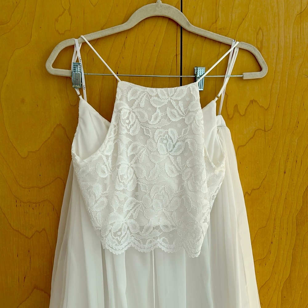 White set cropped top + long skirt